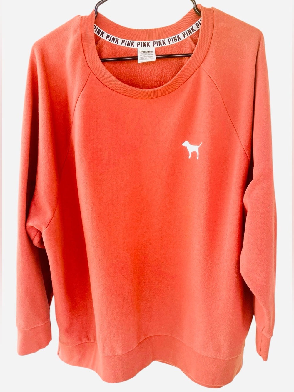 Womens PINK Victoria’s Secret Coral Crewneck Sweatshirt Dog Logo XL Cozy Lounge
